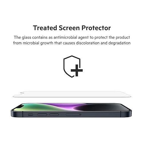 벨킨 Belkin TemperedGlass iPhone 14 Pro Max Screen Protector - iPhone 14 Pro Accessories - Easy Application W/ Installation Tray - Tempered Glass Antimicrobial Screen Protector - 9H Hardness Tested (2-Pack)