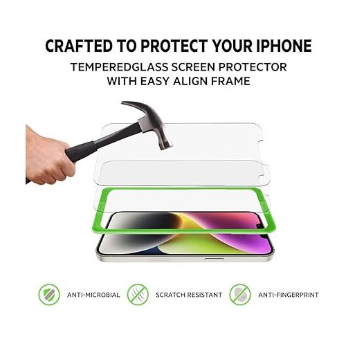 벨킨 Belkin TemperedGlass iPhone 14 Pro Max Screen Protector - iPhone 14 Pro Accessories - Easy Application W/ Installation Tray - Tempered Glass Antimicrobial Screen Protector - 9H Hardness Tested (2-Pack)