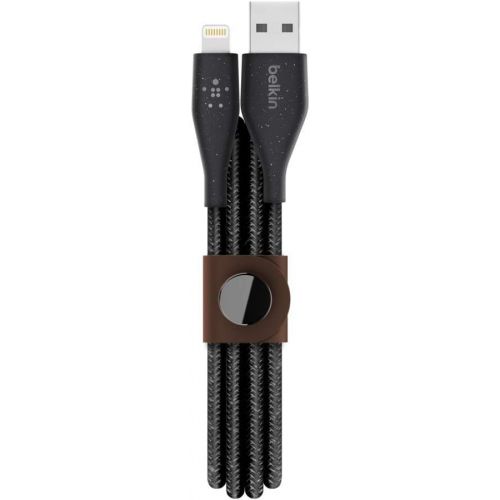 벨킨 Belkin DuraTek Plus USB Lightning Cable - USB-A Cable with Leather Strap - Ultra-Strong Charging Cable With Flexible Insulation - Compatible with iPhone, iPad, Airpods and More - 4ft/1.2m (Black)