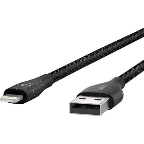 벨킨 Belkin DuraTek Plus USB Lightning Cable - USB-A Cable with Leather Strap - Ultra-Strong Charging Cable With Flexible Insulation - Compatible with iPhone, iPad, Airpods and More - 4ft/1.2m (Black)