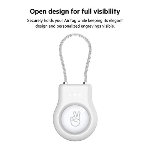 벨킨 Belkin Apple AirTag Secure Holder With Wire Cable - AirTag Holder - Lock & Protect Air Tags In Durable Scratch Resistant Case - Protective AirTag Keychain Accessory For Keys, Luggage & More - White