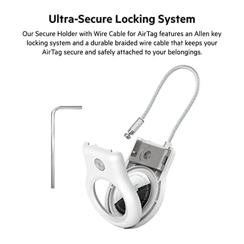 벨킨 Belkin Apple AirTag Secure Holder With Wire Cable - AirTag Holder - Lock & Protect Air Tags In Durable Scratch Resistant Case - Protective AirTag Keychain Accessory For Keys, Luggage & More - White