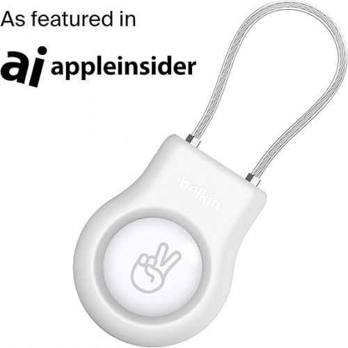 벨킨 Belkin Apple AirTag Secure Holder With Wire Cable - AirTag Holder - Lock & Protect Air Tags In Durable Scratch Resistant Case - Protective AirTag Keychain Accessory For Keys, Luggage & More - White