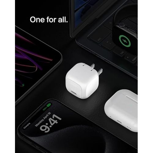 벨킨 Belkin BoostCharge 20W Cubic Wall Charger, USB-C Power Delivery Fast Charging for Apple iPhone 15, 15 Plus, 15 Pro, 15 Pro Max, 14, 14 Pro, 14 Pro Max, Samsung Galaxy S24, iPad, AirPods & More - White