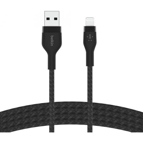 벨킨 Belkin BoostCharge Pro Flex Braided USB Type A to Lightning Cable (2M/6.6FT), MFi Certified Charging Cable for iPhone 14, 13, 12, 11, Pro, Max, Mini, SE, iPad - Black