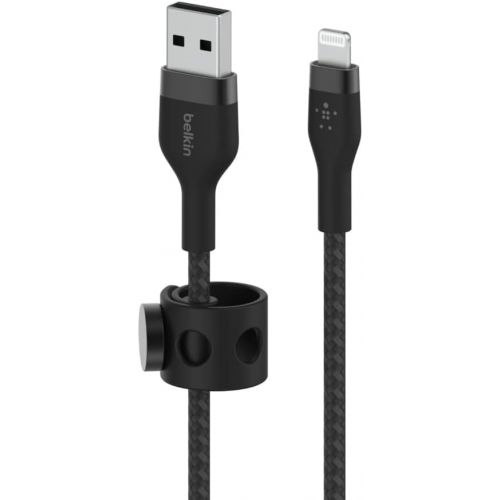 벨킨 Belkin BoostCharge Pro Flex Braided USB Type A to Lightning Cable (2M/6.6FT), MFi Certified Charging Cable for iPhone 14, 13, 12, 11, Pro, Max, Mini, SE, iPad - Black