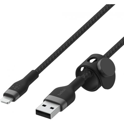 벨킨 Belkin BoostCharge Pro Flex Braided USB Type A to Lightning Cable (2M/6.6FT), MFi Certified Charging Cable for iPhone 14, 13, 12, 11, Pro, Max, Mini, SE, iPad - Black