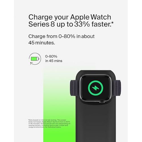 벨킨 Belkin Wireless Charger Apple Watch Power Bank 10K with 12-inch USB-C to USB-C Cable, 33% Faster Charging - Simultaneous Charging for Apple Watch Series 9, iPhone 15, and More - 20W USB-C PD - Black