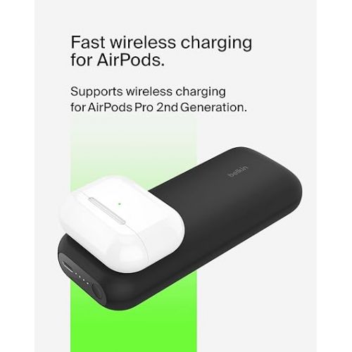 벨킨 Belkin Wireless Charger Apple Watch Power Bank 10K with 12-inch USB-C to USB-C Cable, 33% Faster Charging - Simultaneous Charging for Apple Watch Series 9, iPhone 15, and More - 20W USB-C PD - Black