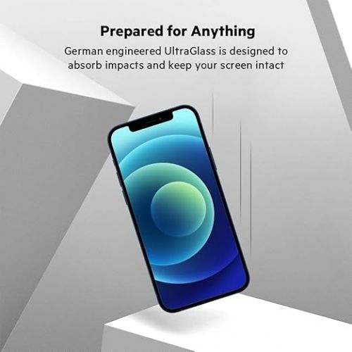 벨킨 Belkin ScreenForce UltraGlass iPhone 12/12 Pro, Privacy Antimicrobial-Treated Screen Protector with Easy Align Tray for Bubble Free, Convenient Installation