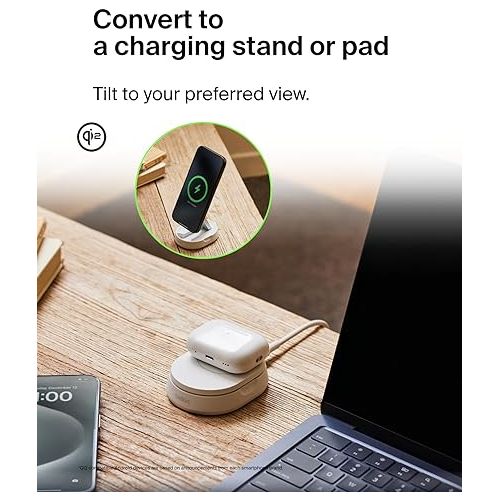 벨킨 Belkin BoostCharge Pro 15W Convertible Magnetic Charging Stand, MagSafe-Compatible Fast Qi2 Charger for Apple iPhone 15, 15 Plus, 15 Pro, 15 Pro Max, iPhone 14 & 13, Apple Airpods Pro, & More - White