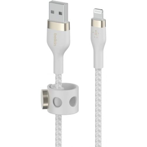 벨킨 Belkin BoostCharge Pro Flex Braided USB A to Lightning Cable 2M/6.6FT - MFi Certified 20W Power Delivery iPhone Charger Cord - Apple Charger USB A Cable - Fast Charging - iPhone 14, iPhone 13 - White