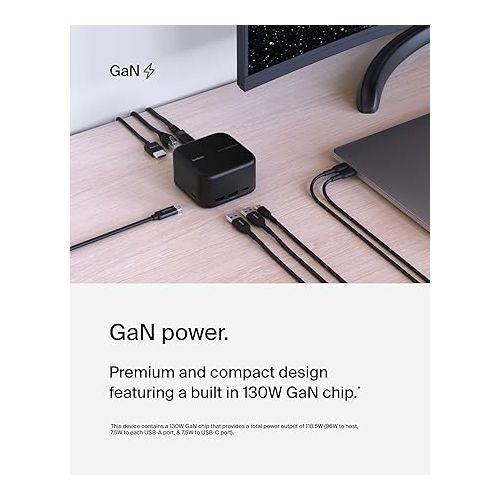 벨킨 Belkin Connect USB-C 6-in-1 Core GaN Dock 130W, Multiport Docking Station w/ 96W PD to Peripherals, USB-C, USB-A, Gigabit Ethernet, & HDMI 4K Ports for Gaming, MacBook Pro, PC Laptops, & Chromebook