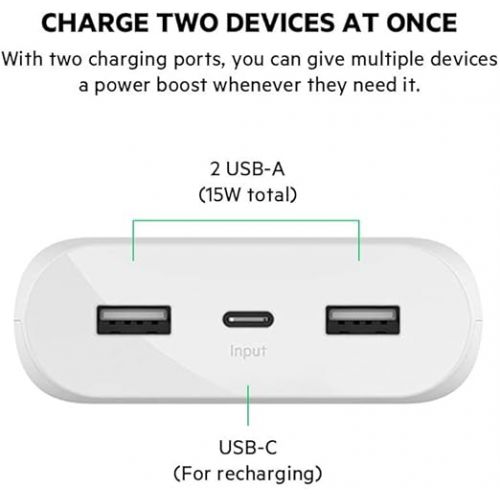 벨킨 Belkin BoostCharge 20k mAh Power Bank, Portable USB-C Charger, Phone Charger Battery Pack for iPhone 14, iPhone 13, iPhone 12 w/ USB-C Cable Included - White