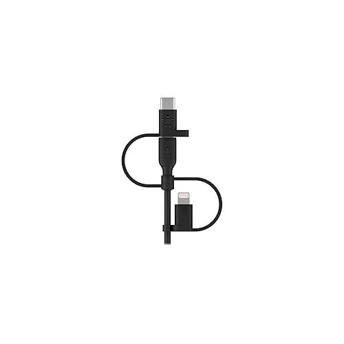 벨킨 Belkin 3-in-1 Universal USB-A Cable - USB-C Cable, Lightning Cable, Micro-USB - Charging Cord Boost Charge Charger Designed for Apple iPhones & iPads, Galaxy, Tablet, Smartphone - Black 3.3 feet