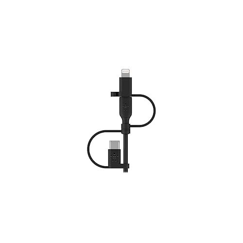 벨킨 Belkin 3-in-1 Universal USB-A Cable - USB-C Cable, Lightning Cable, Micro-USB - Charging Cord Boost Charge Charger Designed for Apple iPhones & iPads, Galaxy, Tablet, Smartphone - Black 3.3 feet