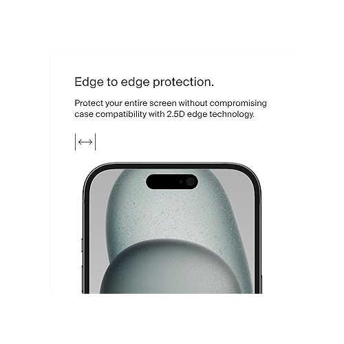 벨킨 Belkin ScreenForce TemperedGlass Treated Privacy Screen Protector for iPhone 15 and 14 Pro - Slim & Scratch-Resistant - Includes Easy Align Tray for Bubble Free Application