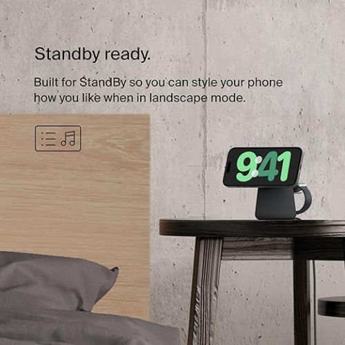 벨킨 Belkin 2-in-1 MagSafe Wireless Charging Dock 15W Fast Charge iPhone Charger Compatible with iPhone 15, 14, 13, and 12 Series, AirPods, and Other MagSafe Enabled Devices, Includes Power Supply - Black