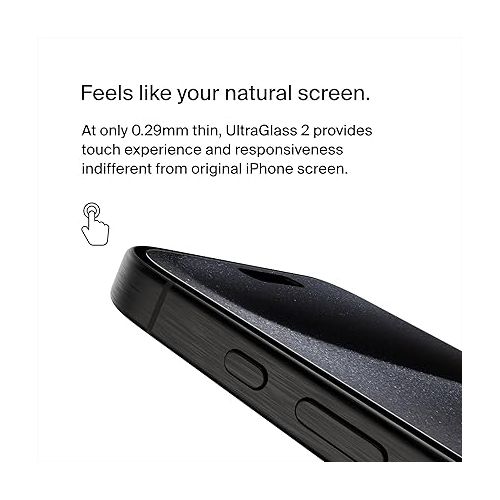 벨킨 Belkin ScreenForce UltraGlass 2 Treated iPhone 15 Pro Max Screen Protector - Scratch-Resistant, 9H Hardness Tested Glass w/Slim Design - Includes Easy Align Tray for Bubble-Free Application