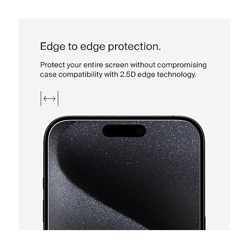 벨킨 Belkin ScreenForce UltraGlass 2 Treated iPhone 15 Pro Max Screen Protector - Scratch-Resistant, 9H Hardness Tested Glass w/Slim Design - Includes Easy Align Tray for Bubble-Free Application