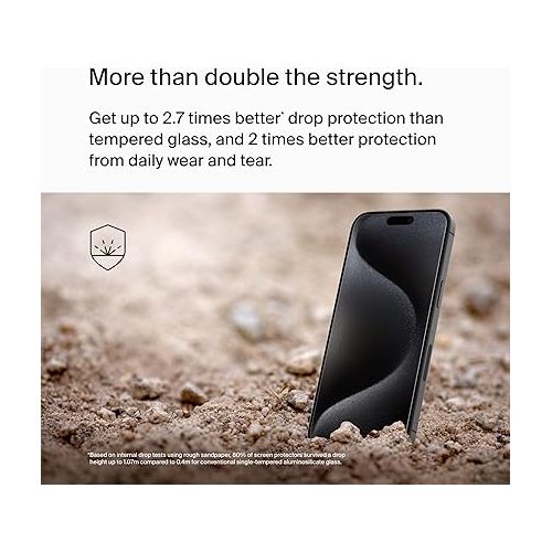 벨킨 Belkin ScreenForce UltraGlass 2 Treated iPhone 15 Pro Max Screen Protector - Scratch-Resistant, 9H Hardness Tested Glass w/Slim Design - Includes Easy Align Tray for Bubble-Free Application