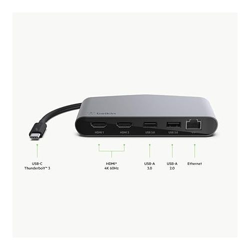 벨킨 Belkin Thunderbolt 3 Dock Mini HD With Cable - Usb C Hub - Usb C Docking Station For Macos & Windows, Dual 4K @60hz, 40Gbps Transfer Speed, With Ethernet Port, BLACK