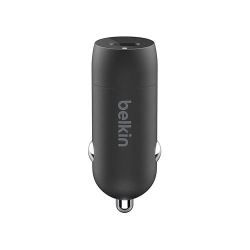 벨킨 Belkin 20 Watt USB C Car Charger with Fast Charging for Apple iPhone 14, 13, iPad Pro, Samsung Galaxy S22 Ultra & More (Cable Not Included) - Black