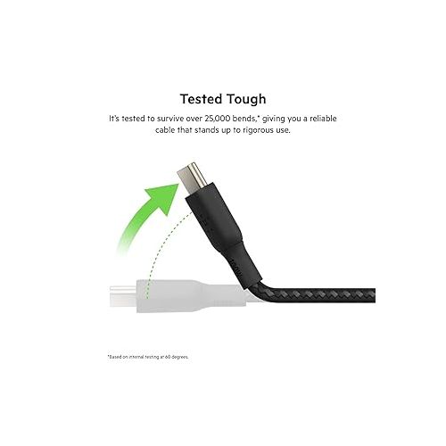 벨킨 Belkin USB-C to USB-C Cable, BoostCharge Braided Power Cable (2M, 6.6ft), Fast Charging Cable w/ 100W Power Delivery, USB-IF Certified for iPhone 15, MacBook, Chromebook, Samsung Galaxy & More - Black