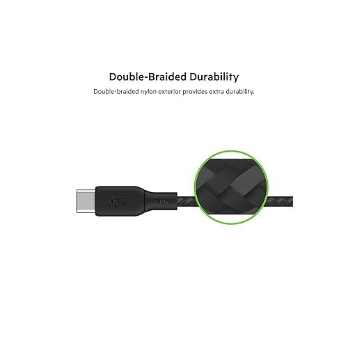 벨킨 Belkin USB-C to USB-C Cable, BoostCharge Braided Power Cable (2M, 6.6ft), Fast Charging Cable w/ 100W Power Delivery, USB-IF Certified for iPhone 15, MacBook, Chromebook, Samsung Galaxy & More - Black