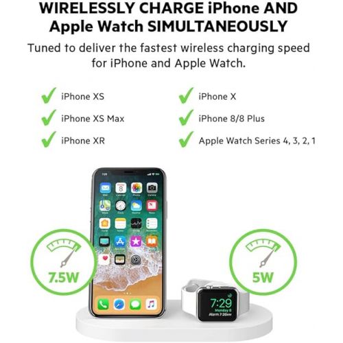 벨킨 Belkin 3-In-1 Wireless Charging Station - Fast Wireless Charging For Apple Iphone 14, Iphone 13 & Iphone 12 Series & Apple Watch (All Series) - With Additional USB A Port For Multiple Devices (White)