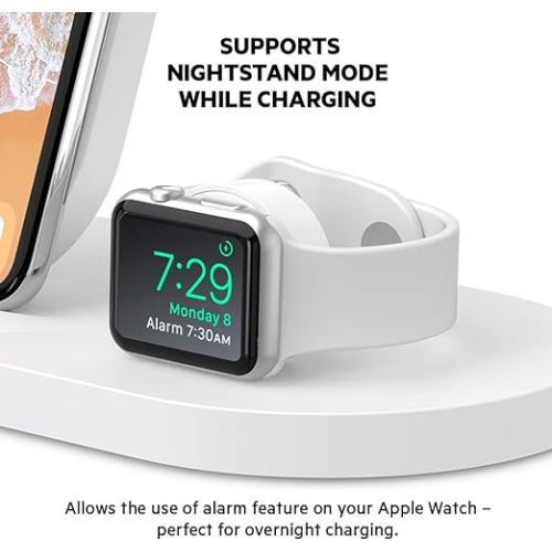 벨킨 Belkin 3-In-1 Wireless Charging Station - Fast Wireless Charging For Apple Iphone 14, Iphone 13 & Iphone 12 Series & Apple Watch (All Series) - With Additional USB A Port For Multiple Devices (White)