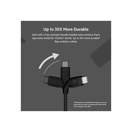 벨킨 Belkin BoostCharge Pro Flex Braided USB-C to USB-A Cable (2M/6.6FT), Type C to A Cable USB-C USB-IF Certified Fast Charging Cable for iPhone 15, iPad Pro, Galaxy S23, S22, Note, Pixel, & More - Black