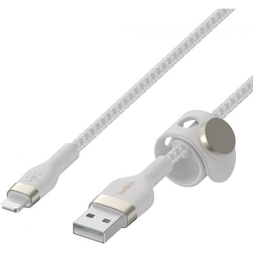 벨킨 Belkin BoostCharge Pro Flex Braided USB Type A to Lightning Cable (1M/3.3FT), MFi Certified Charging Cable for iPhone 14, 13, 12, 11, Pro, Max, Mini, SE, iPad - White