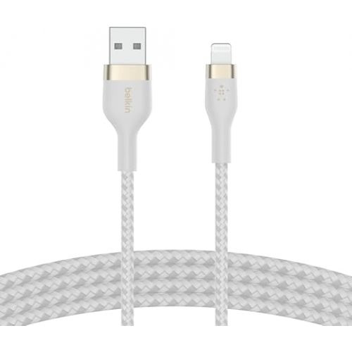 벨킨 Belkin BoostCharge Pro Flex Braided USB Type A to Lightning Cable (1M/3.3FT), MFi Certified Charging Cable for iPhone 14, 13, 12, 11, Pro, Max, Mini, SE, iPad - White