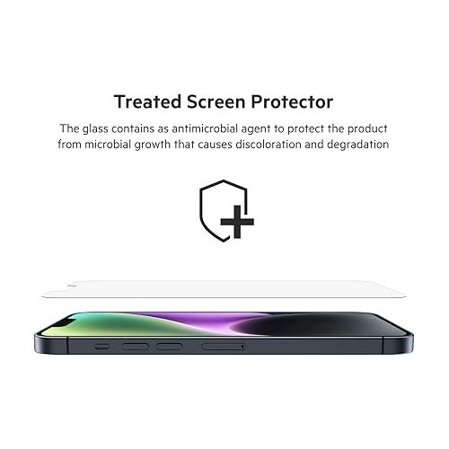 벨킨 Belkin TemperedGlass iPhone 14 Plus, iPhone 13 Pro Max, Plus Screen Protector Easy Bubble Free Application with Included Installation Guide Stickers, 9H Hardness Tested