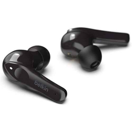 벨킨 Belkin SOUNDFORM Move Plus, Bluetooth Headphones with Microphone, Wireless Portable Ear Buds with Wireless Charging Case, Earbuds for iPhone, iPad, Galaxy, and More - Black