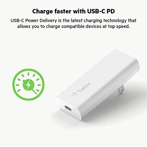 벨킨 Belkin GaN Wall Charger 20W Fast Charging PD USB-C Power Delivery for iPhone 15, 14, 13 & 12 Pro, Pro Max, Mini, iPad, AirPods, Galaxy S22, S21, Plus, Ultra, and More