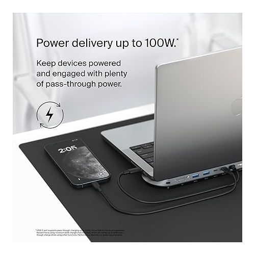 벨킨 Belkin Connect 11-in-1 Universal USB-C Pro Dock w/ 3-Monitor Support, Silicon Motion Technology - Works with Mac, Windows, and Chromebook - 100W PD w/ 10Gbps Transfer Speeds & 2.5Gbps Ethernet - Grey