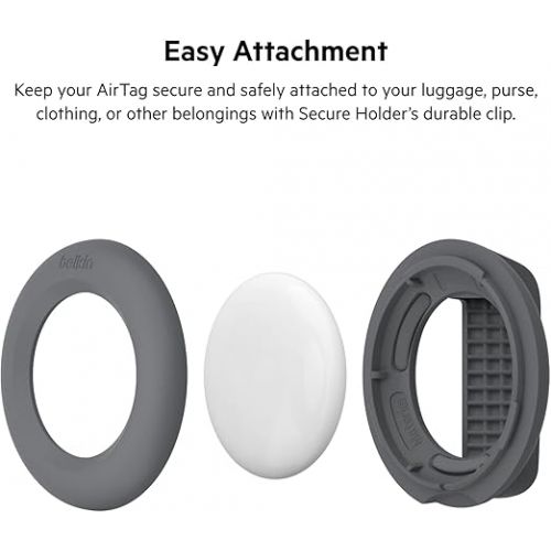 벨킨 Belkin Apple AirTag Secure Holder with Clip - AirTag Holder - Durable Scratch Resistant AirTag Case - Apple Air Tag Case with Spring Loaded Clip - Attach to Backpack, Clothing, & Luggage - Dark Gray