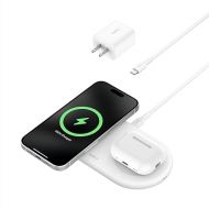 Belkin BoostCharge Pro 2-in-1 MagSafe-Compatible Wireless Charging Pad w/ Qi2 15W + Additional USB-C Port, Fast Charger for iPhone 15, iPhone 14, & iPhone 13 Series, AirPods, and More - White