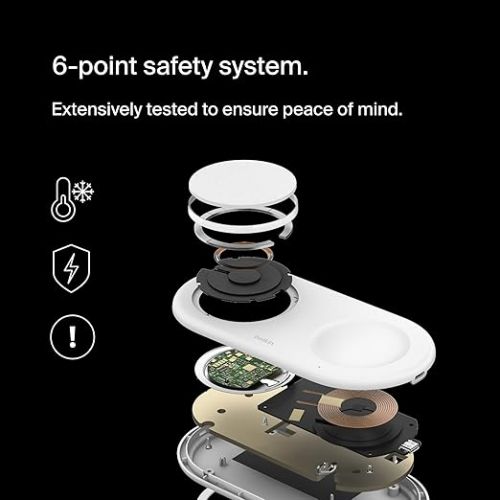 벨킨 Belkin BoostCharge Pro 2-in-1 MagSafe-Compatible Wireless Charging Pad w/ Qi2 15W + Additional USB-C Port, Fast Charger for iPhone 15, iPhone 14, & iPhone 13 Series, AirPods, and More - White