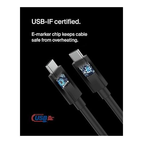 벨킨 Belkin Connect USB4 Cable (6.6ft/2M Power Cable), USB-C to USB-C Cable w/ 240W Power Delivery + 20Gbps - USB4 Compliant Power Cable, Compatible with MacBook, Windows, Chromebook, & More