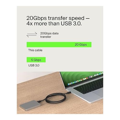 벨킨 Belkin Connect USB4 Cable (6.6ft/2M Power Cable), USB-C to USB-C Cable w/ 240W Power Delivery + 20Gbps - USB4 Compliant Power Cable, Compatible with MacBook, Windows, Chromebook, & More