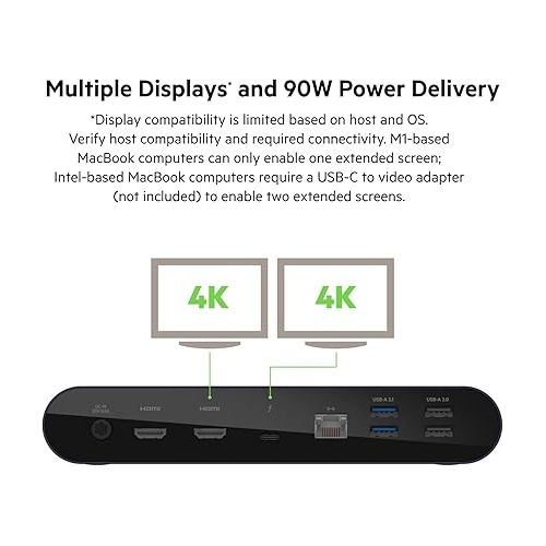 벨킨 Belkin Thunderbolt 4 Docking Station with 90W Power Delivery for MacBook & Windows - 8K/Dual 4K Display, Thunderbolt 4 Cable, HDMI, Ethernet, SD & Audio Ports, Gray