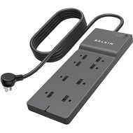 Belkin 8-Outlet Surge Protector w/ 8 AC Outlets & 8ft Long Flat Plug, UL-listed Heavy-Duty Extension Cord for Home, Office, Travel, Computer Desktop, Laptop, Phone Charger - 2,500 Joules of Protection