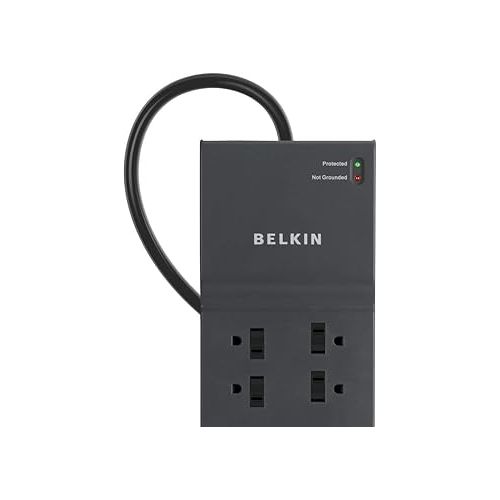 벨킨 Belkin 8-Outlet Surge Protector w/ 8 AC Outlets & 8ft Long Flat Plug, UL-listed Heavy-Duty Extension Cord for Home, Office, Travel, Computer Desktop, Laptop, Phone Charger - 2,500 Joules of Protection