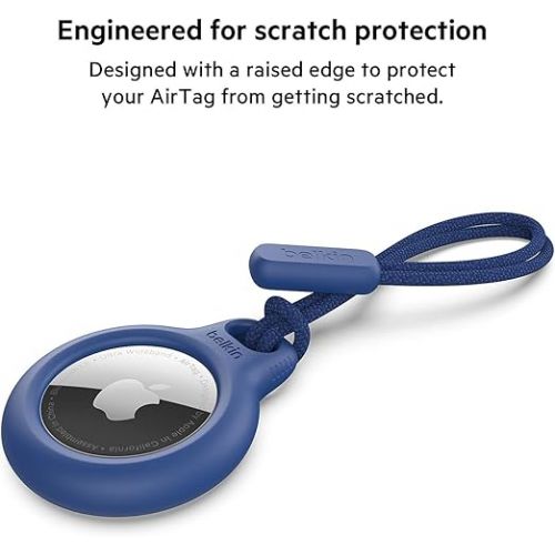 벨킨 Belkin Apple Airtag Secure Holder With Strap - Apple Air Tag Keychain - Airtag Holder With Strap For Key Ring - Airtag Keychain Accessories - Scratch Resistant Airtag Case With Raised Edges - Blue