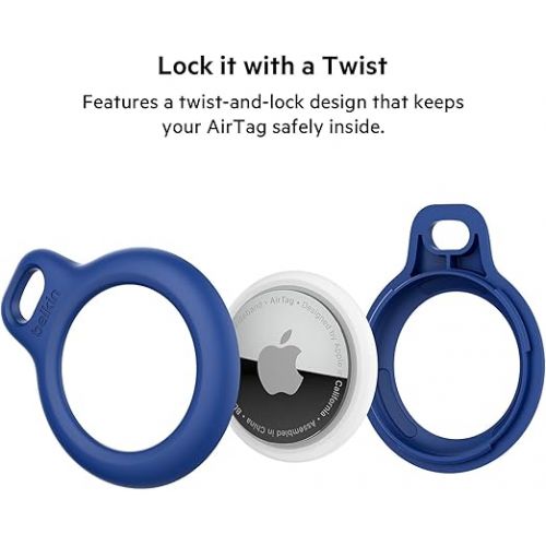 벨킨 Belkin Apple Airtag Secure Holder With Strap - Apple Air Tag Keychain - Airtag Holder With Strap For Key Ring - Airtag Keychain Accessories - Scratch Resistant Airtag Case With Raised Edges - Blue