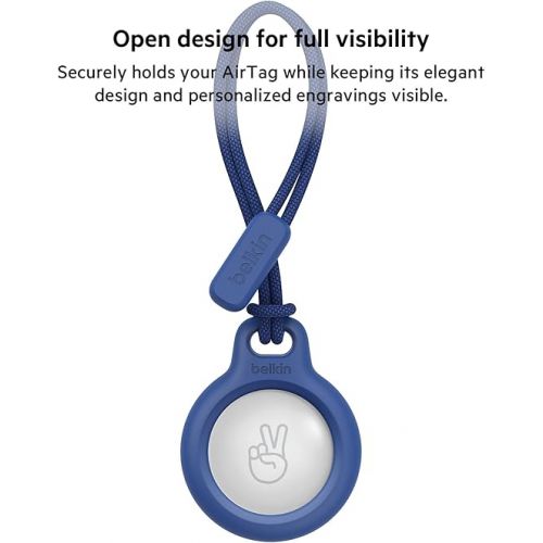 벨킨 Belkin Apple Airtag Secure Holder With Strap - Apple Air Tag Keychain - Airtag Holder With Strap For Key Ring - Airtag Keychain Accessories - Scratch Resistant Airtag Case With Raised Edges - Blue