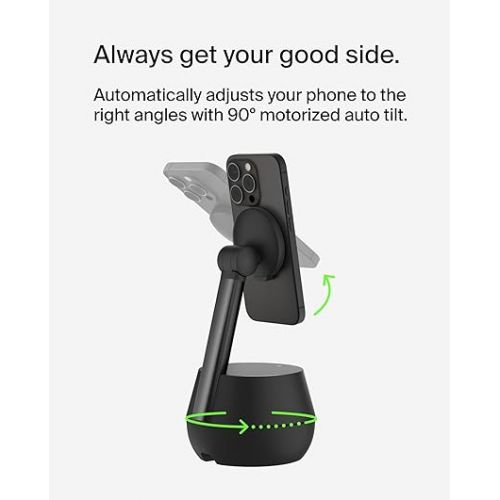 벨킨 Belkin Auto Face Tracking Tripod Pro w/DockKit, MagSafe Compatible Wireless Smart Charging Mount, No App, 360° Rotation Face & Body Tracking Stand, iOS Integration for iPhone 15 & More + 5ft AC Plug